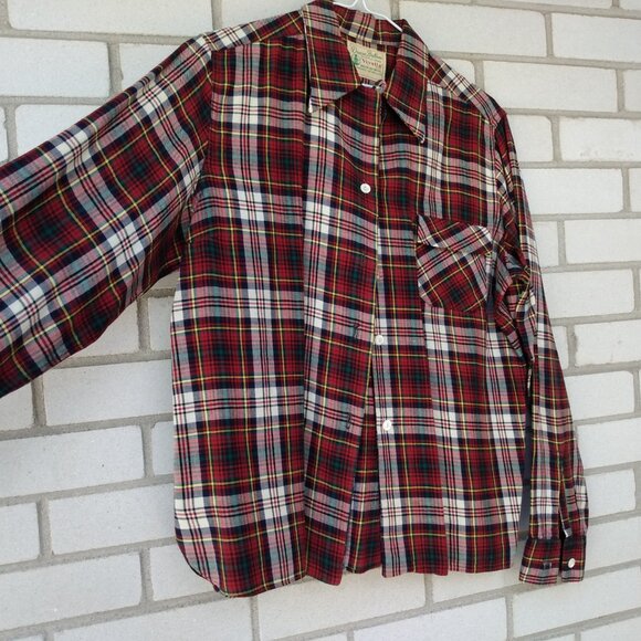 Vintage 50s Deacon Brothers Plaid Viyella Shirt with Pearl Buttons 44" Bust - Picture 11 of 12